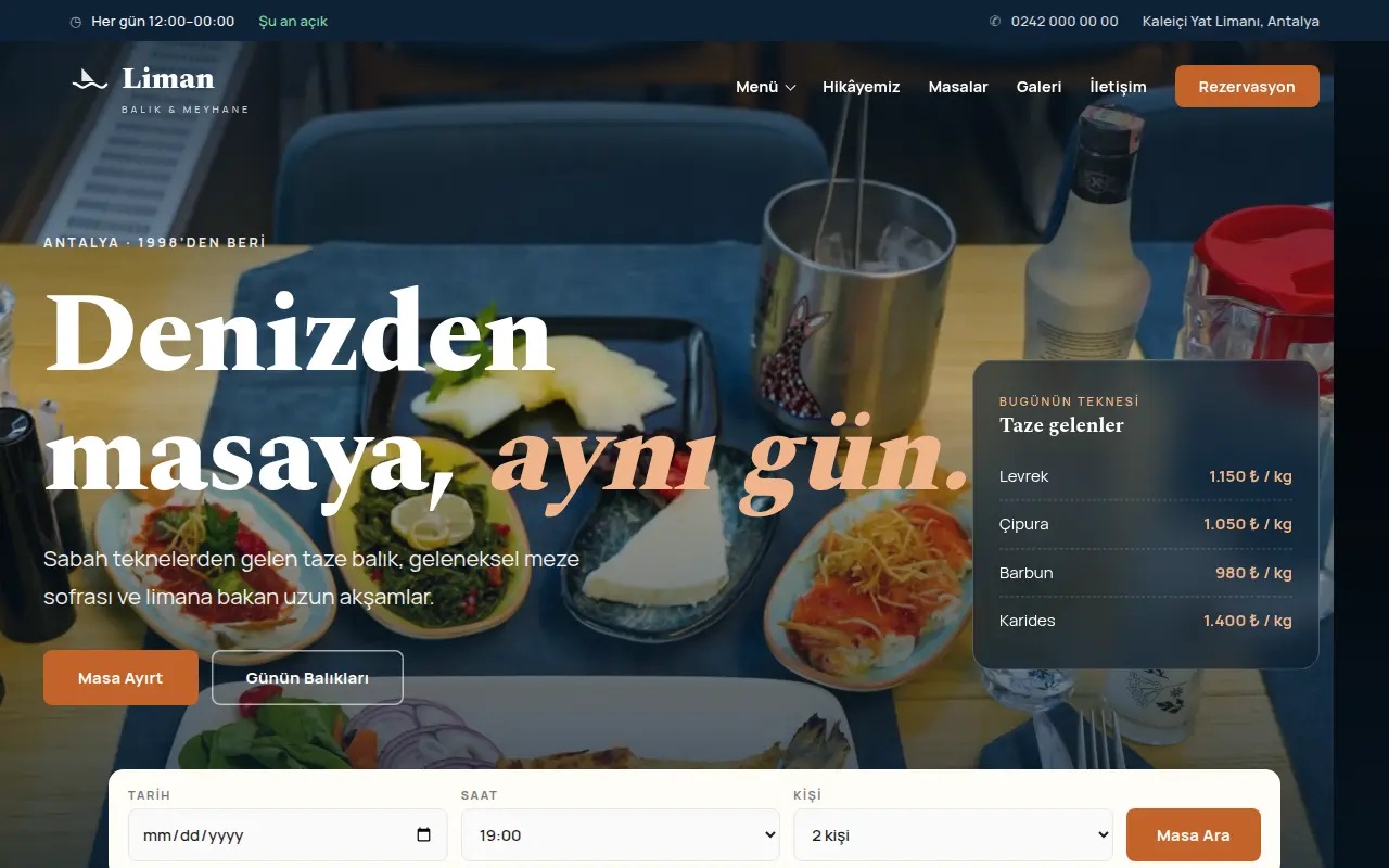 Geleneksel Restoran Web Sitesi — Liman Balık & Meyhane